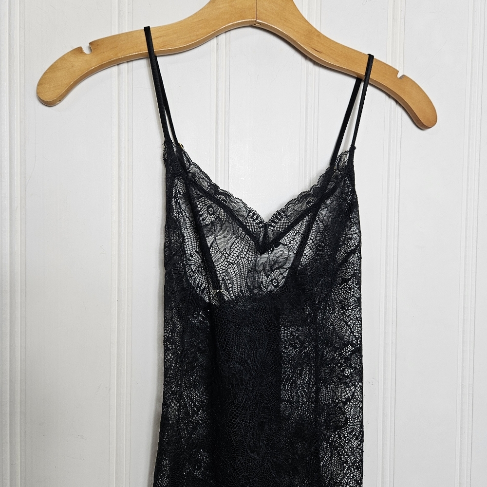 Victoria's Secret Lace Chemise M Sheer Cross Back Negligee Slip Dress Black Sexy - Picture 3 of 10